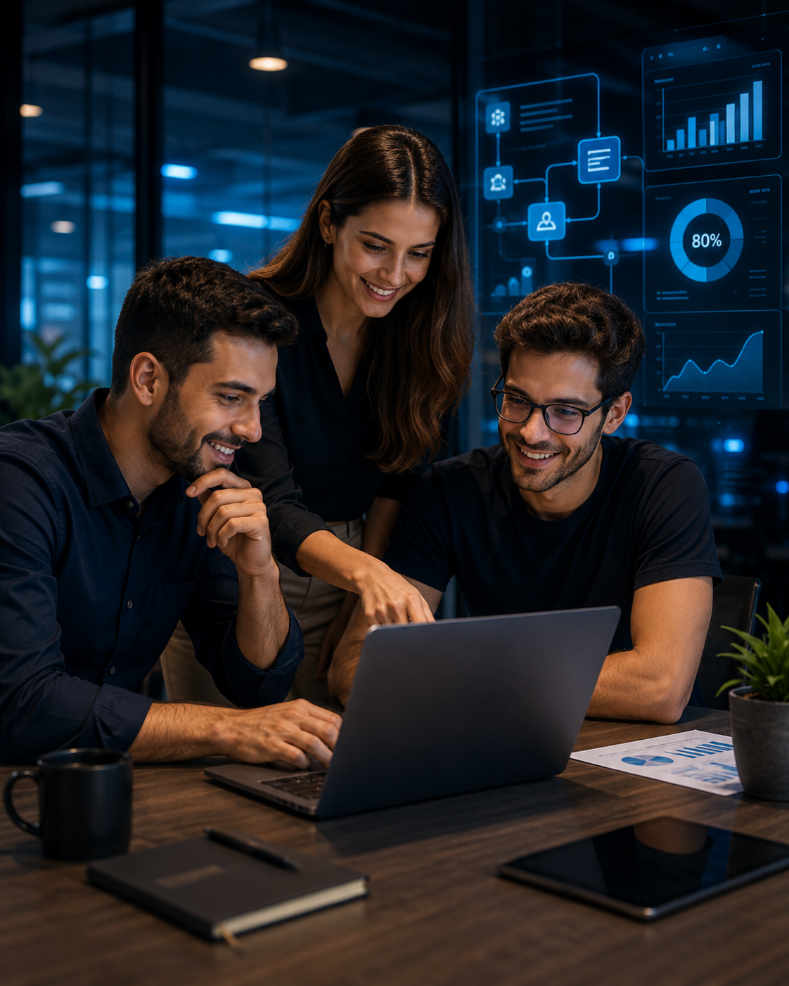 Equipe utilizando tecnologia e inteligência artificial para acelerar resultados